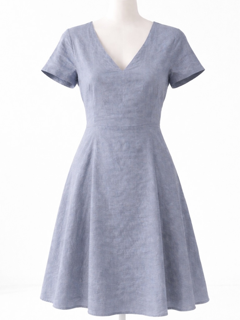 Theory Light Blue V-Neck Short Sleeve Linen Blend Fully Lined Dress